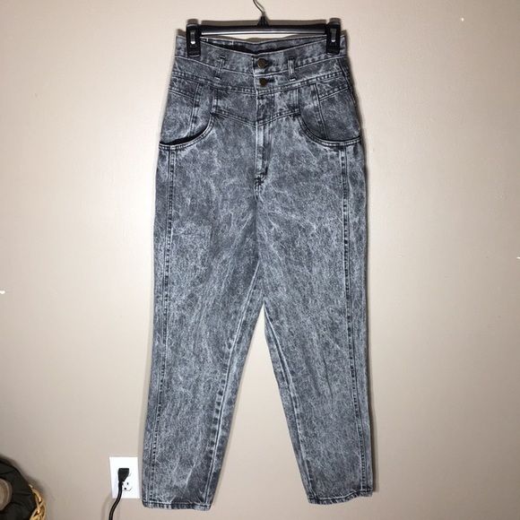 Sunset blues acid wash vintage black jeans size 11 tapered bottoms​​​ - Picture 4 of 8